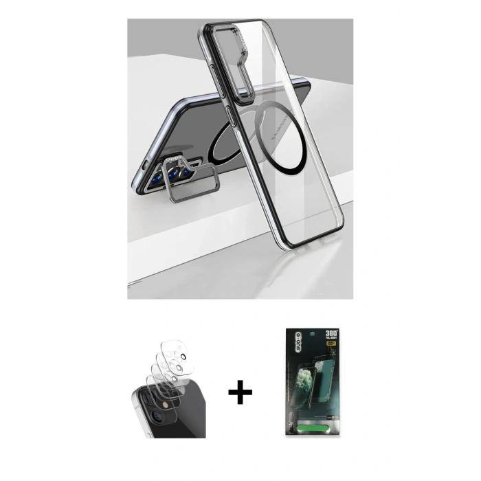 MARSİLYAN™- Galaxy S24 Kılıf Nova Doku - Şeffaf 360 Full Body Arka Koruyucu + Kamera Lens Koruma Cam - SF