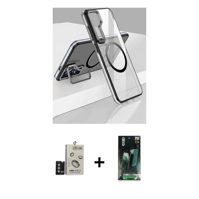MARSİLYAN™- Galaxy S24 Kılıf Nova Doku - Siyah 360 Mat Full Body Arka Koruyucu + Bilvis Titan Kamera Lens - DNMR