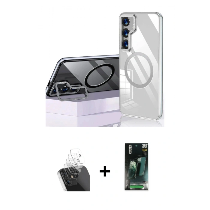 MARSİLYAN™- Galaxy S24 Kılıf Nova Doku - Siyah 360 Mat Full Body Arka Koruyucu + Kamera Lens Koruma Cam - SF