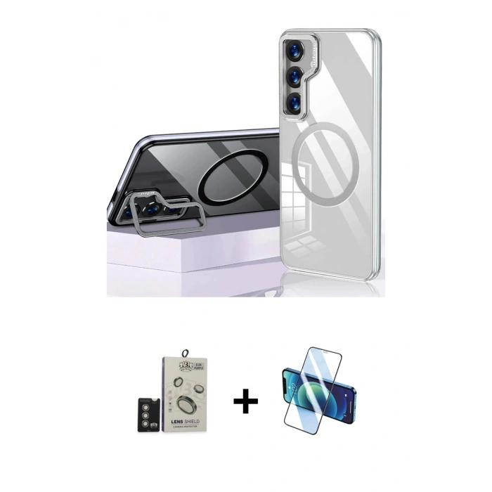 MARSİLYAN™- Galaxy S24 Kılıf Nova Doku - Siyah 3D Antistatik Cam Ekran Koruyucu + Bilvis Titan Kamera Lens - DNMR
