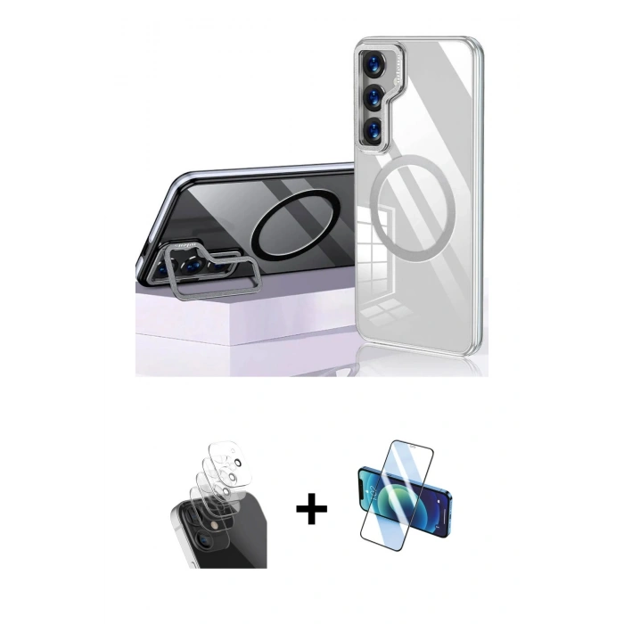 MARSİLYAN™- Galaxy S24 Kılıf Nova Doku - Siyah 3D Antistatik Cam Ekran Koruyucu + Kamera Lens Koruma Cam - SF
