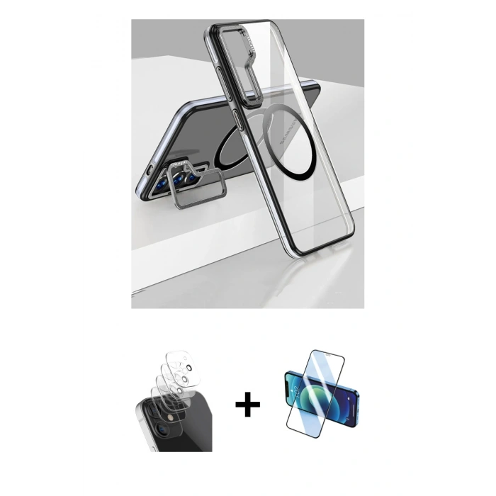 MARSİLYAN™- Galaxy S24 Kılıf Nova Doku - Siyah 3D Antistatik Cam Ekran Koruyucu + Kamera Lens Koruma Cam - SF