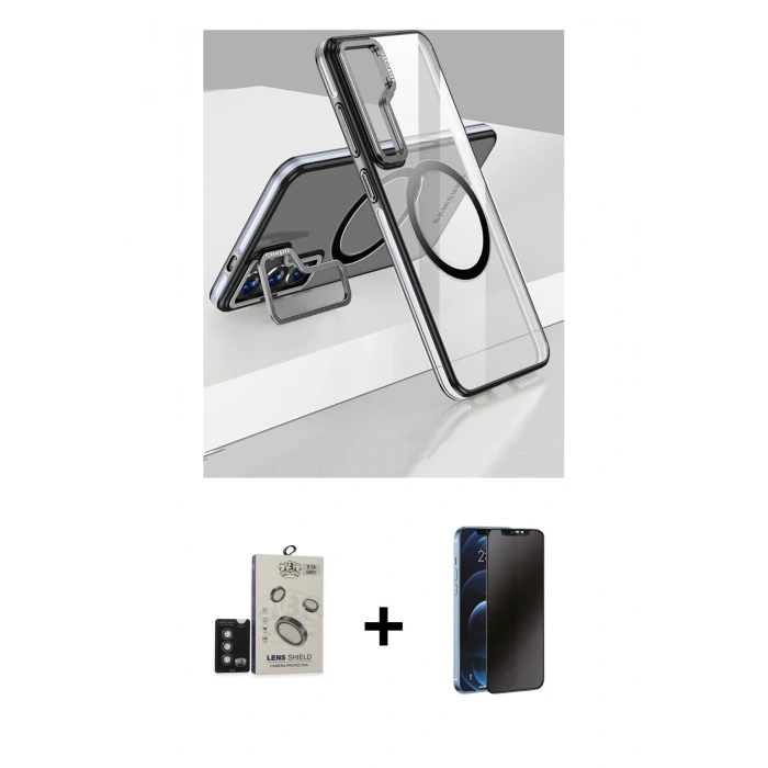 MARSİLYAN™- Galaxy S24 Kılıf Nova Doku - Siyah 3D Antistatik Hayalet Cam Ekran Koruyucu + Bilvis Titan Kamera Lens - TMGI