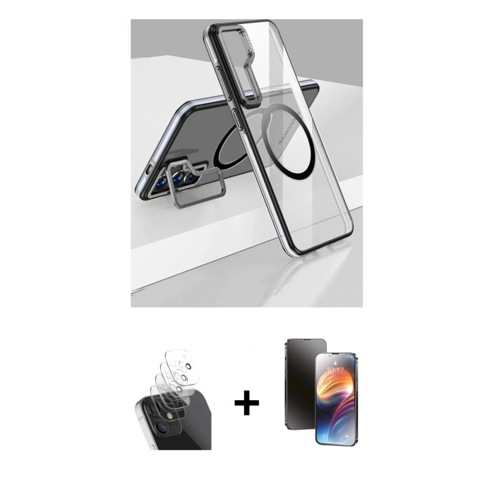 MARSİLYAN™- Galaxy S24 Kılıf Nova Doku - Siyah 3D Antistatik Mat Seramik Nano Ekran Koruyucu + Şeffaf Kamera Lens Koruma Cam