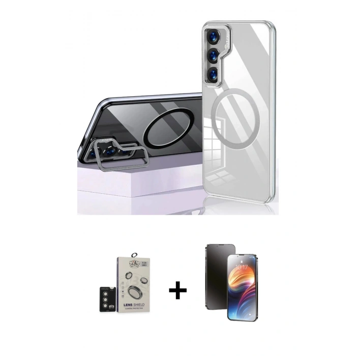 MARSİLYAN™- Galaxy S24 Kılıf Nova Doku - Siyah 3D Antistatik Mat Seramik Nano Ekran Koruyucu + Bilvis Titan Kamera Lens - TMGI