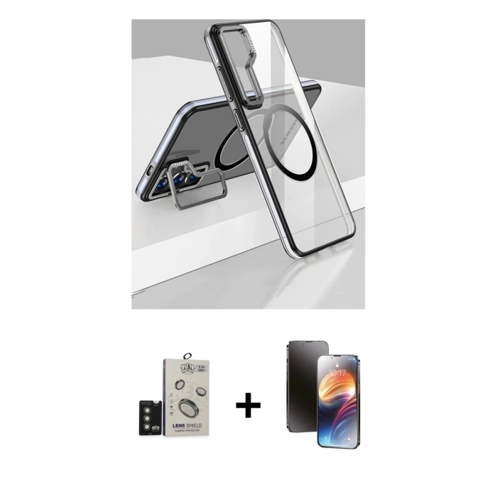 MARSİLYAN™- Galaxy S24 Kılıf Nova Doku - Siyah 3D Antistatik Mat Seramik Nano Ekran Koruyucu + Bilvis Titan Kamera Lens - TMGI