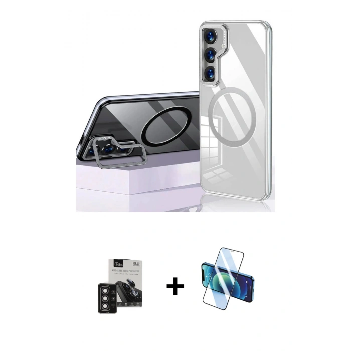 MARSİLYAN™- Galaxy S24 Kılıf Nova Doku - Siyah 3D Antistatik Seramik Nano Ekran Koruyucu + PVD Metal Kamera Lens - DNMR
