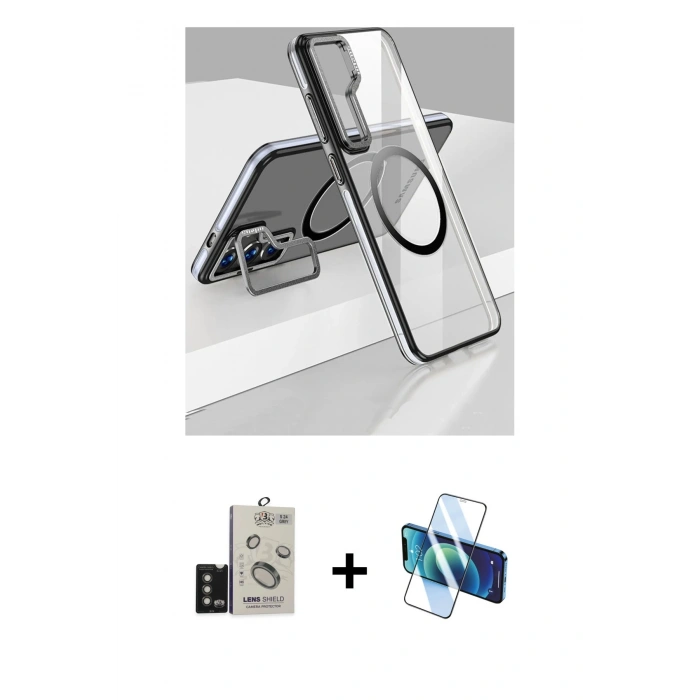 MARSİLYAN™- Galaxy S24 Kılıf Nova Doku - Siyah 3D Antistatik Seramik Nano Ekran Koruyucu + Bilvis Titan Kamera Lens - TMGI