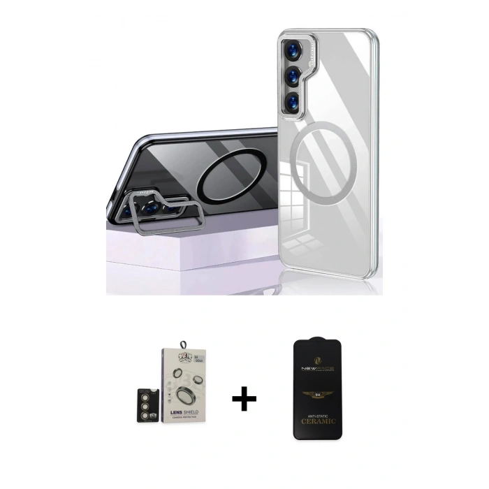 MARSİLYAN™- Galaxy S24 Kılıf Nova Doku - Siyah 6D Antistatik Mat Seramik Hayalet Nano Ekran Koruyucu + Bilvis Titan Kamera Lens - GD
