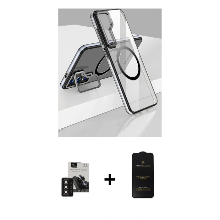 MARSİLYAN™- Galaxy S24 Kılıf Nova Doku - Siyah 6D Antistatik Mat Seramik Hayalet Nano Ekran Koruyucu + PVD Metal Kamera Lens - DNMR