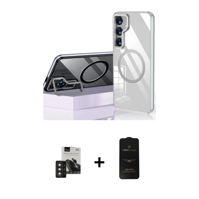 MARSİLYAN™- Galaxy S24 Kılıf Nova Doku - Siyah 6D Antistatik Mat Seramik Hayalet Nano Ekran Koruyucu + PVD Metal Kamera Lens - DNMR