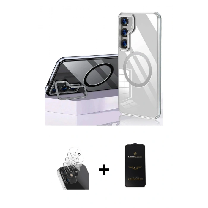 MARSİLYAN™- Galaxy S24 Kılıf Nova Doku - Siyah 6D Antistatik Mat Seramik Hayalet Nano Ekran Koruyucu + Kamera Lens Koruma Cam - SF