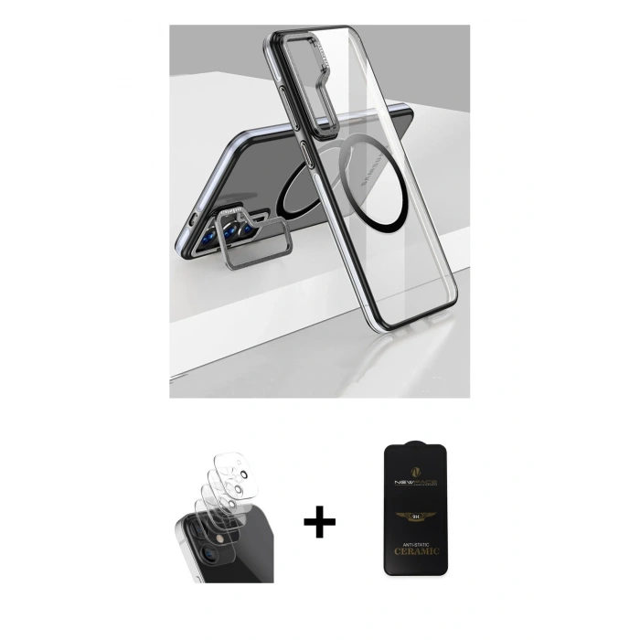 MARSİLYAN™- Galaxy S24 Kılıf Nova Doku - Siyah 6D Antistatik Mat Seramik Hayalet Nano Ekran Koruyucu + Kamera Lens Koruma Cam - SF