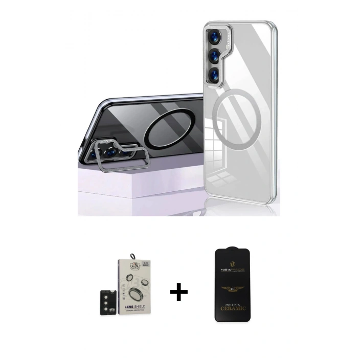MARSİLYAN™- Galaxy S24 Kılıf Nova Doku - Siyah 6D Antistatik Mat Seramik Hayalet Nano Ekran Koruyucu + Bilvis Titan Kamera Lens - SH