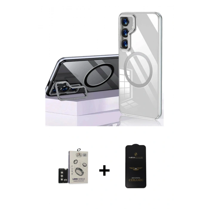 MARSİLYAN™- Galaxy S24 Kılıf Nova Doku - Siyah 6D Antistatik Mat Seramik Hayalet Nano Ekran Koruyucu + Bilvis Titan Kamera Lens - TMGI