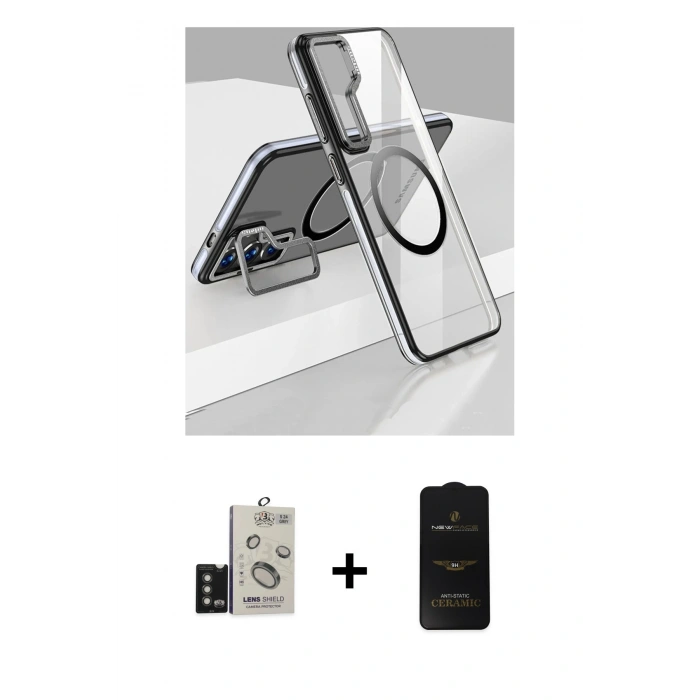 MARSİLYAN™- Galaxy S24 Kılıf Nova Doku - Siyah 6D Antistatik Mat Seramik Hayalet Nano Ekran Koruyucu + Bilvis Titan Kamera Lens - TMGI