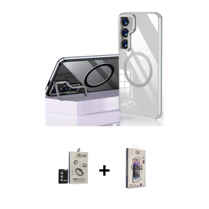 MARSİLYAN™- Galaxy S24 Kılıf Nova Doku - Siyah Bilvis 3D Cam Ekran Koruyucu + Bilvis Titan Kamera Lens - DNMR