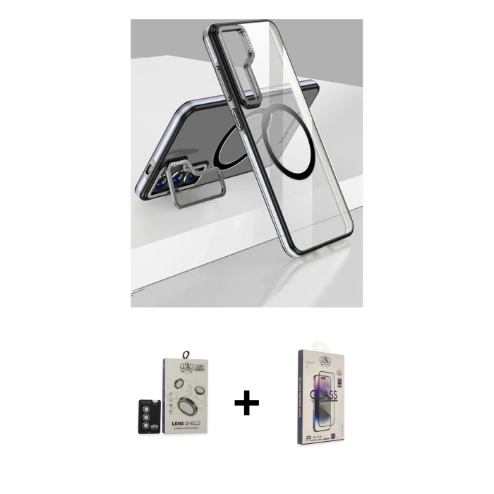 MARSİLYAN™- Galaxy S24 Kılıf Nova Doku - Siyah Bilvis 3D Cam Ekran Koruyucu + Bilvis Titan Kamera Lens - DNMR