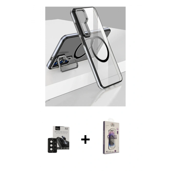 MARSİLYAN™- Galaxy S24 Kılıf Nova Doku - Siyah Bilvis 3D Cam Ekran Koruyucu + PVD Metal Kamera Lens - SH