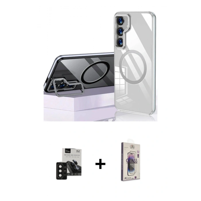 MARSİLYAN™- Galaxy S24 Kılıf Nova Doku - Siyah Bilvis 3D Cam Ekran Koruyucu + PVD Metal Kamera Lens - SH