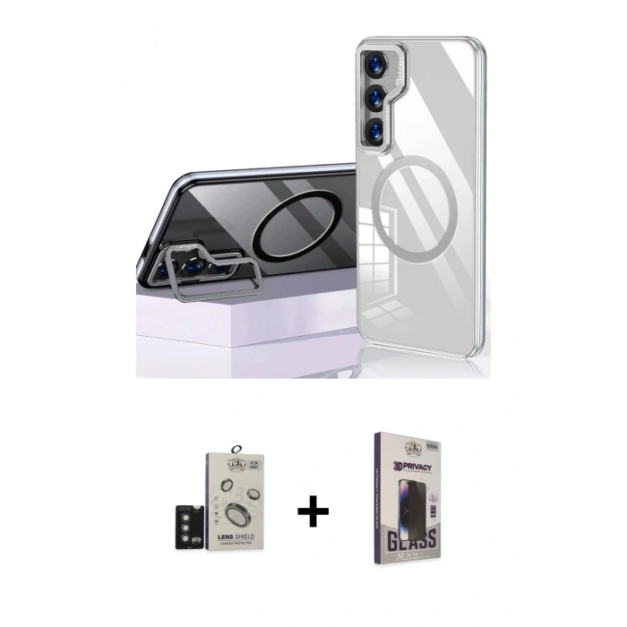 MARSİLYAN™- Galaxy S24 Kılıf Nova Doku - Siyah Bilvis Hayalet Cam Ekran Koruyucu + Bilvis Titan Kamera Lens - TMGI