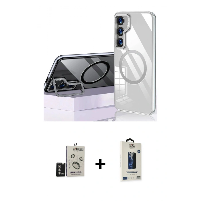MARSİLYAN™- Galaxy S24 Kılıf Nova Doku - Siyah Bilvis Hayalet Cam Ekran Koruyucu + Bilvis Titan Kamera Lens - DNMR