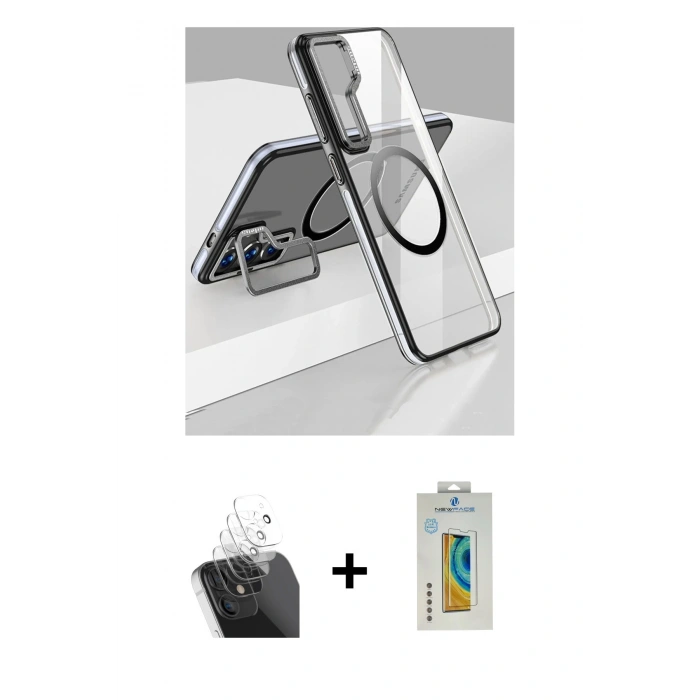 MARSİLYAN™- Galaxy S24 Kılıf Nova Doku - Siyah Polymer Nano Ekran Koruyucu + Kamera Lens Koruma Cam - SF