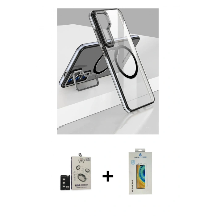 MARSİLYAN™- Galaxy S24 Kılıf Nova Doku - Siyah Polymer Nano Ekran Koruyucu + Bilvis Titan Kamera Lens - SH