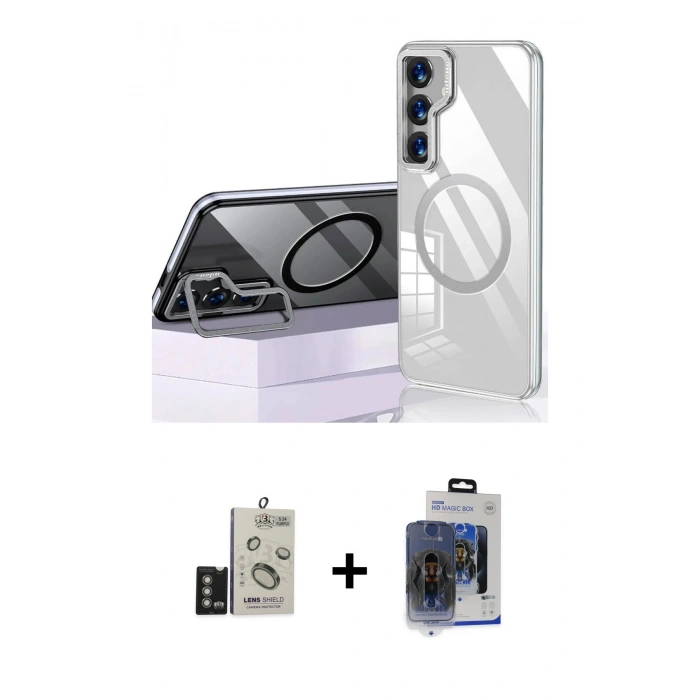 MARSİLYAN™- Galaxy S24 Kılıf Nova Doku - Siyah Vanessa Magic Cam + Bilvis Titan Kamera Lens - DNMR