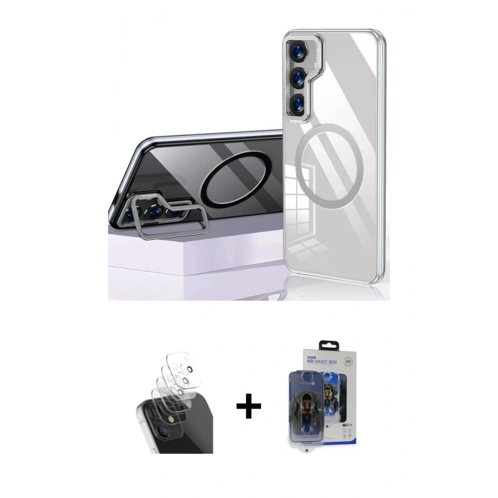 MARSİLYAN™- Galaxy S24 Kılıf Nova Doku - Siyah Vanessa Magic Cam + Kamera Lens Koruma Cam - SF
