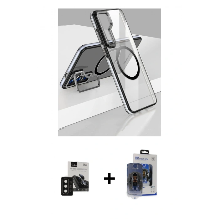 MARSİLYAN™- Galaxy S24 Kılıf Nova Doku - Siyah Vanessa Magic Cam + PVD Metal Kamera Lens - SH