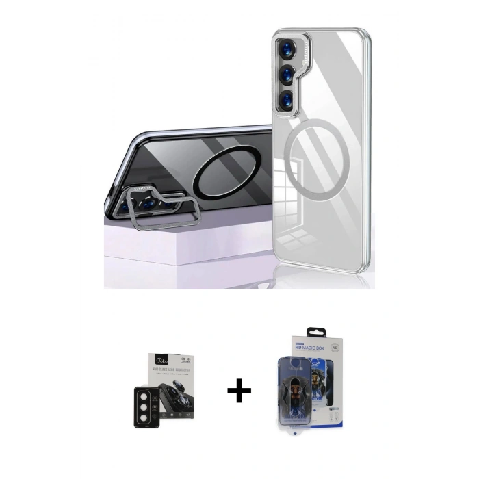 MARSİLYAN™- Galaxy S24 Kılıf Nova Doku - Siyah Vanessa Magic Cam + PVD Metal Kamera Lens - SH