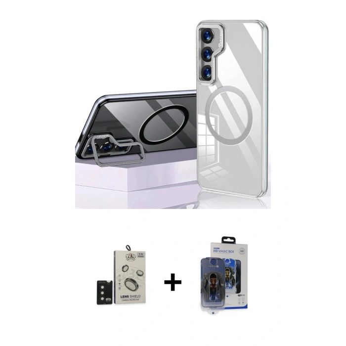 MARSİLYAN™- Galaxy S24 Kılıf Nova Doku - Siyah Vanessa Magic Cam + Bilvis Titan Kamera Lens - SH
