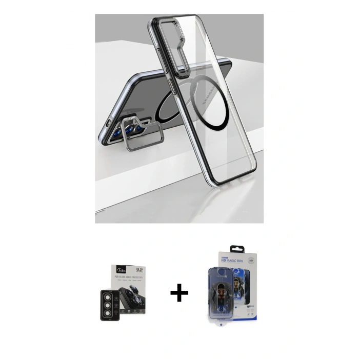 MARSİLYAN™- Galaxy S24 Kılıf Nova Doku - Siyah Vanessa Magic Cam + PVD Metal Kamera Lens - TNGI