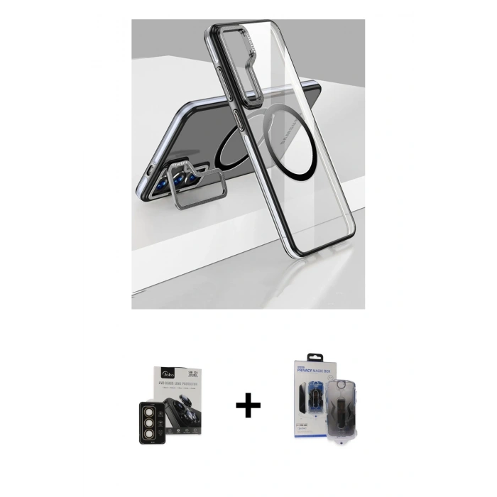 MARSİLYAN™- Galaxy S24 Kılıf Nova Doku - Siyah Vanessa Magic Hayalet Cam + PVD Metal Kamera Lens - GD