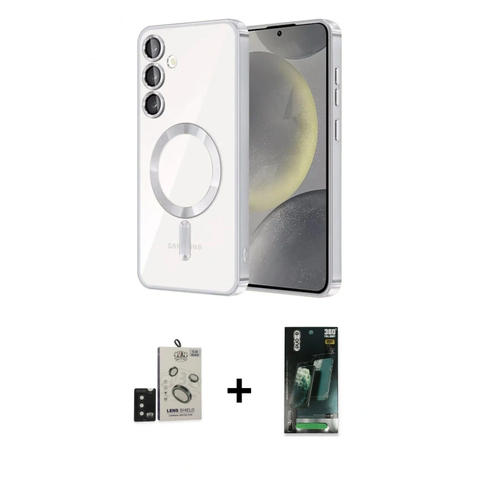 MARSİLYAN™- Galaxy S24 Kılıf Nova Işık Özel Seri - Şeffaf 360 Full Body Arka Koruyucu + Bilvis Titan Kamera Lens - SH