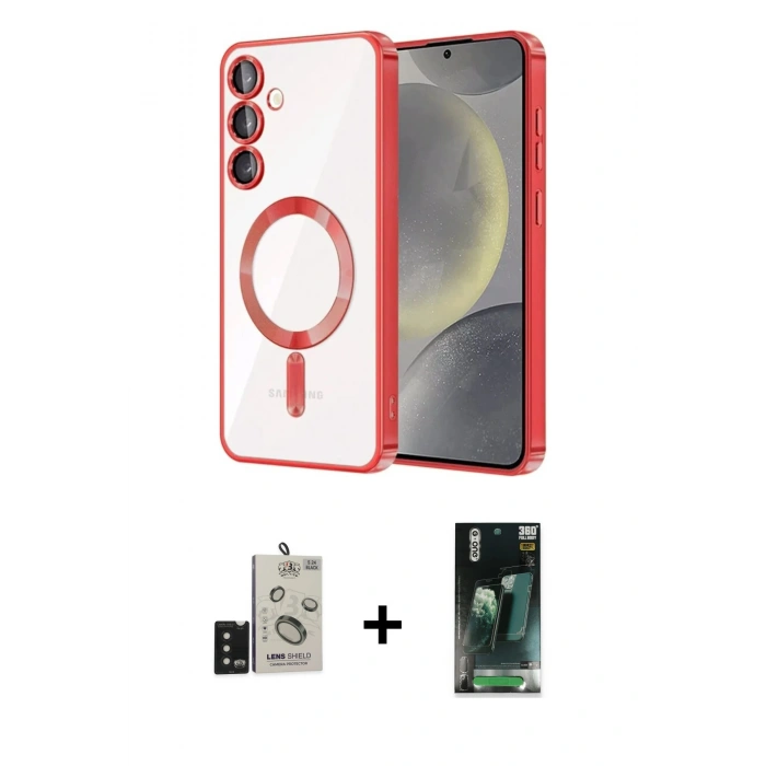 MARSİLYAN™- Galaxy S24 Kılıf Nova Işık Özel Seri - Şeffaf 360 Full Body Arka Koruyucu + Bilvis Titan Kamera Lens - SH
