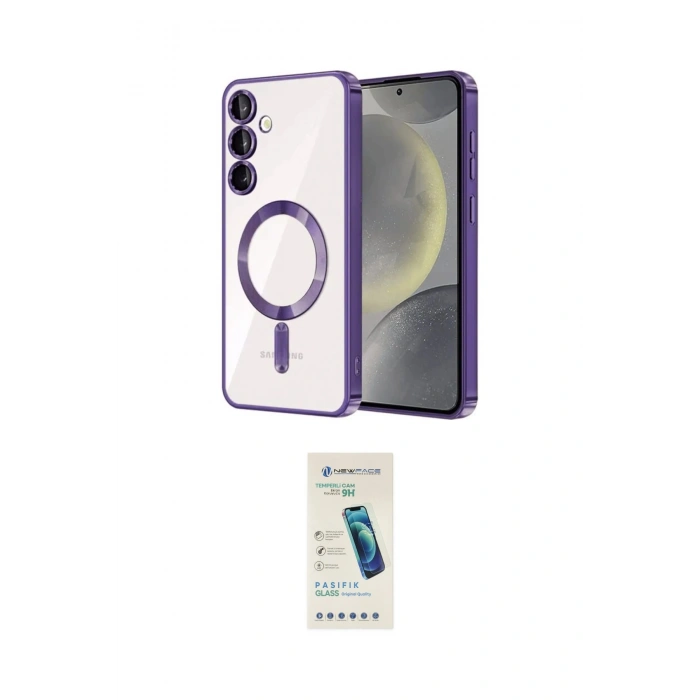 MARSİLYAN™- Galaxy S24 Kılıf Nova Işık Özel Seri - Şeffaf Pasifik Cam Ekran Koruyucu