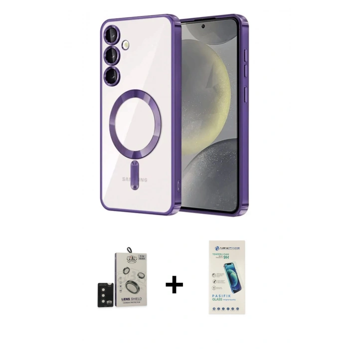 MARSİLYAN™- Galaxy S24 Kılıf Nova Işık Özel Seri - Şeffaf Pasifik Cam Ekran Koruyucu + Bilvis Titan Kamera Lens - SH