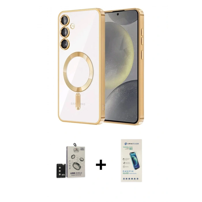 MARSİLYAN™- Galaxy S24 Kılıf Nova Işık Özel Seri - Şeffaf Pasifik Cam Ekran Koruyucu + Bilvis Titan Kamera Lens - SH