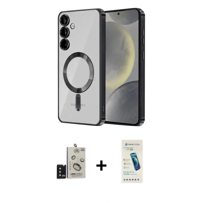 MARSİLYAN™- Galaxy S24 Kılıf Nova Işık Özel Seri - Şeffaf Pasifik Cam Ekran Koruyucu + Bilvis Titan Kamera Lens - SH