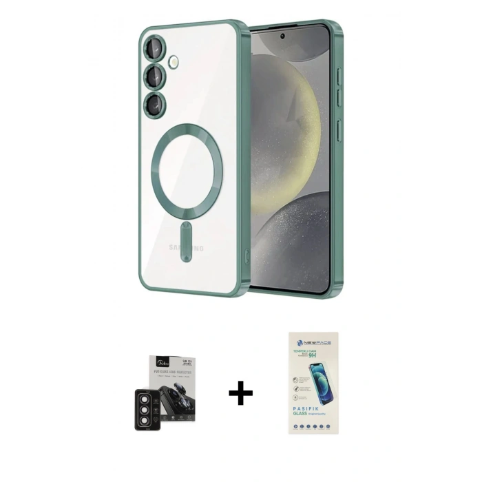 MARSİLYAN™- Galaxy S24 Kılıf Nova Işık Özel Seri - Şeffaf Pasifik Cam Ekran Koruyucu + PVD Metal Kamera Lens - DNMR