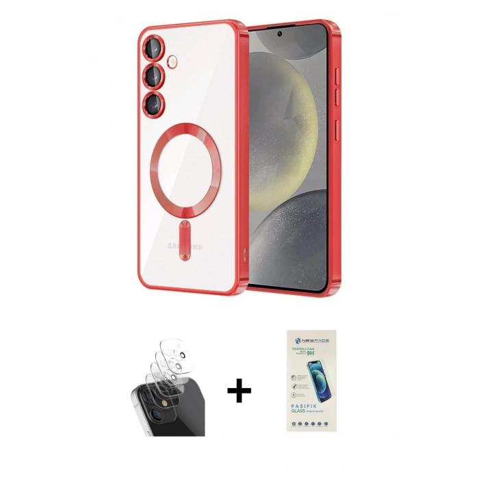MARSİLYAN™- Galaxy S24 Kılıf Nova Işık Özel Seri - Şeffaf Pasifik Cam Ekran Koruyucu + Kamera Lens Koruma Cam - SF
