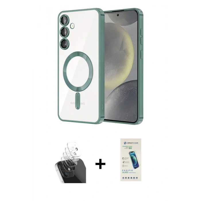MARSİLYAN™- Galaxy S24 Kılıf Nova Işık Özel Seri - Şeffaf Pasifik Cam Ekran Koruyucu + Kamera Lens Koruma Cam - SF