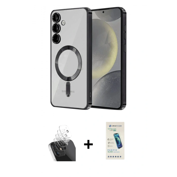 MARSİLYAN™- Galaxy S24 Kılıf Nova Işık Özel Seri - Şeffaf Pasifik Cam Ekran Koruyucu + Kamera Lens Koruma Cam - SF