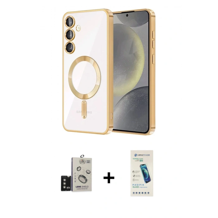 MARSİLYAN™- Galaxy S24 Kılıf Nova Işık Özel Seri - Şeffaf Pasifik Cam Ekran Koruyucu + Bilvis Titan Kamera Lens - TMGI