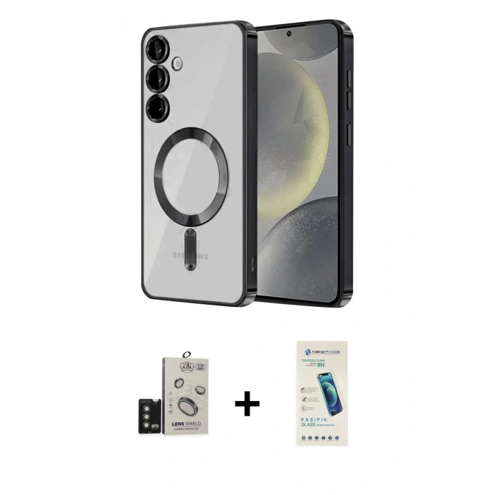 MARSİLYAN™- Galaxy S24 Kılıf Nova Işık Özel Seri - Şeffaf Pasifik Cam Ekran Koruyucu + Bilvis Titan Kamera Lens - TMGI