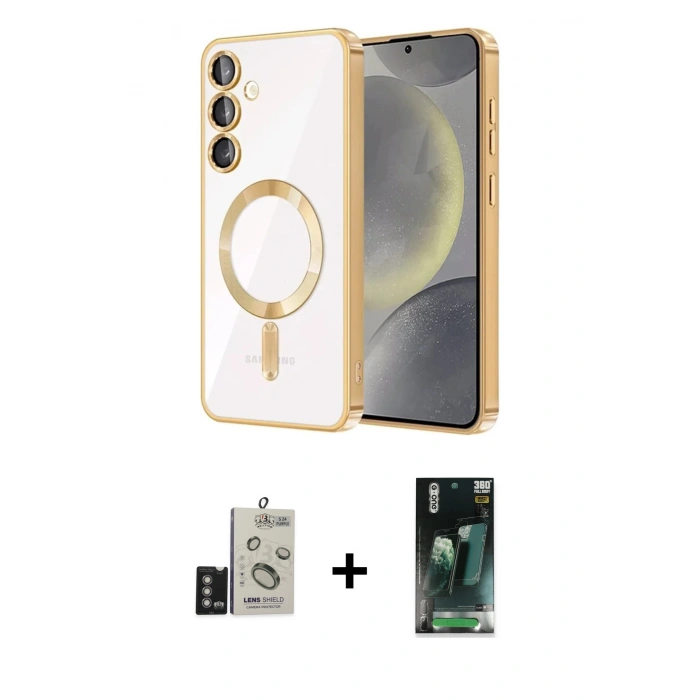 MARSİLYAN™- Galaxy S24 Kılıf Nova Işık Özel Seri - Siyah 360 Mat Full Body Arka Koruyucu + Bilvis Titan Kamera Lens - DNMR