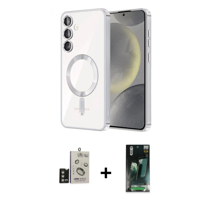 MARSİLYAN™- Galaxy S24 Kılıf Nova Işık Özel Seri - Siyah 360 Mat Full Body Arka Koruyucu + Bilvis Titan Kamera Lens - GD