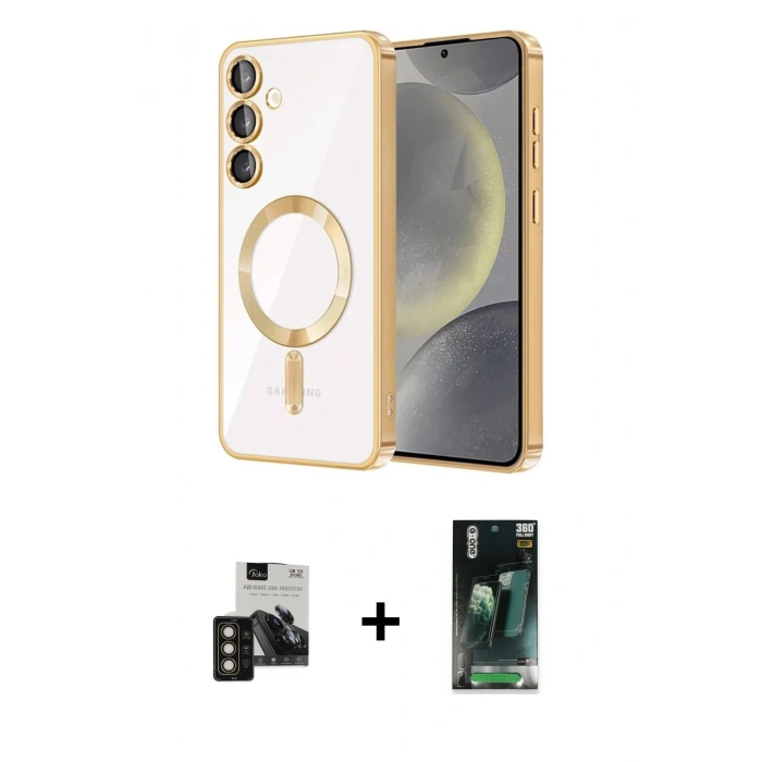 MARSİLYAN™- Galaxy S24 Kılıf Nova Işık Özel Seri - Siyah 360 Mat Full Body Arka Koruyucu + PVD Metal Kamera Lens - GD